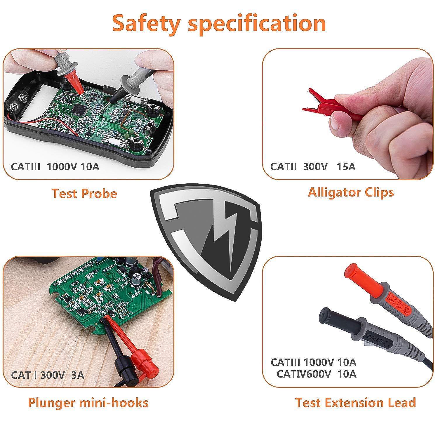 imageKAIWEETS Soft Silicone Electrician Test Leads Kit CAT III 1000V ampamp CAT IV 600V with Alligator Clips and Needle Probe for FlukeAstroAIINNOVA Multimeter Electronic Clamp Meter 9PCS9PCS