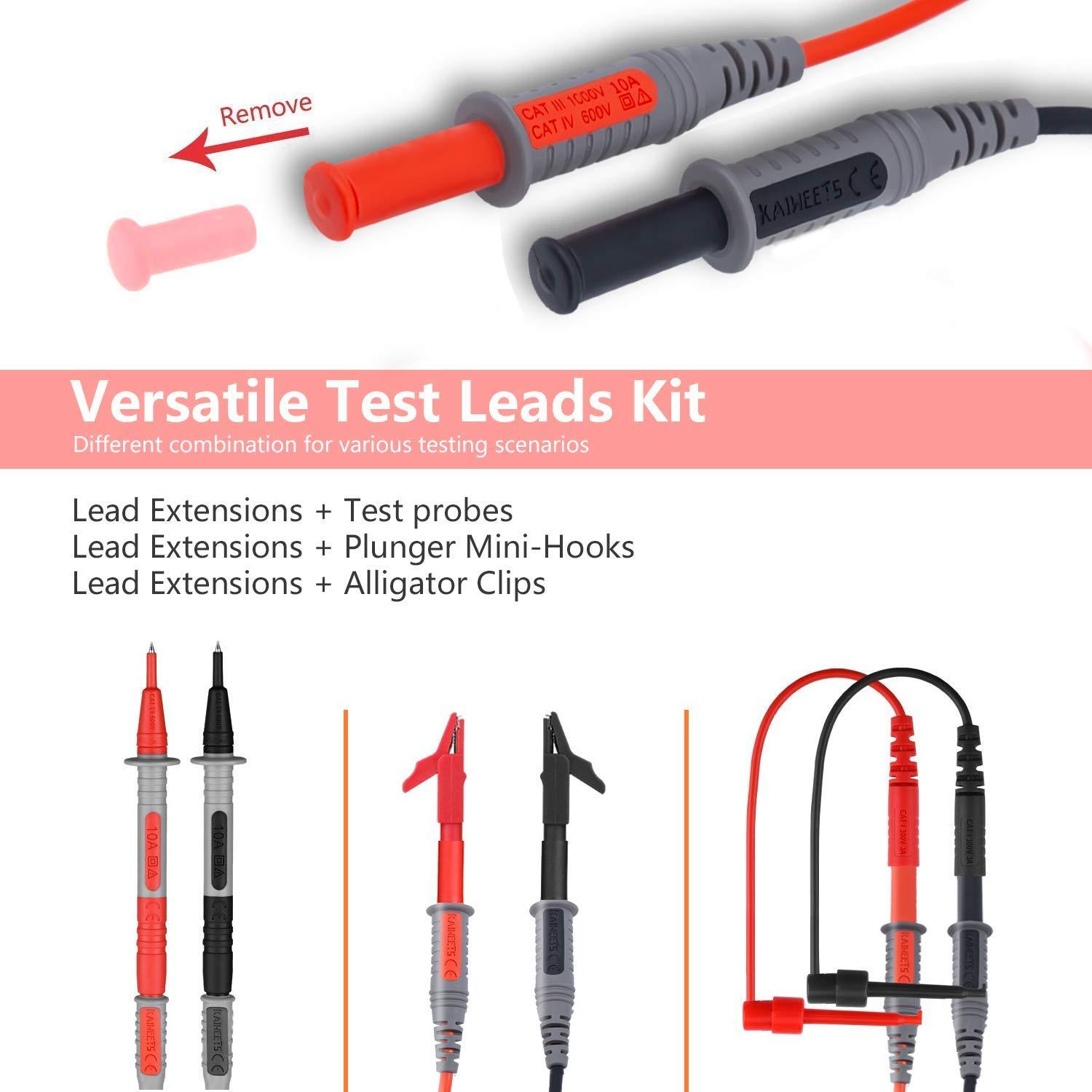 imageKAIWEETS Soft Silicone Electrician Test Leads Kit CAT III 1000V ampamp CAT IV 600V with Alligator Clips and Needle Probe for FlukeAstroAIINNOVA Multimeter Electronic Clamp Meter 9PCS9PCS