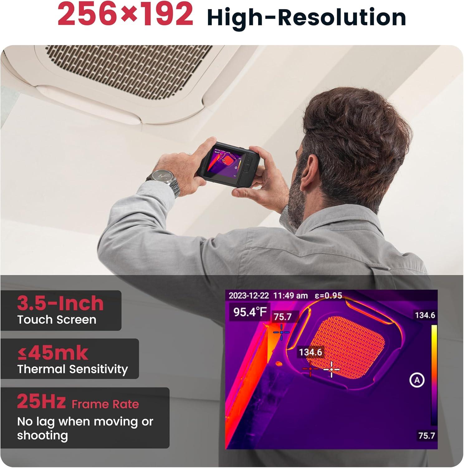 imageKAIWEETS Thermal Imaging Camera 256 x 192 IR Resolution Thermal Capture with 5MP Visual Camera 25 Hz WiFi 35quot Touch Screen Thermal Imager IP54 41022 No Recording