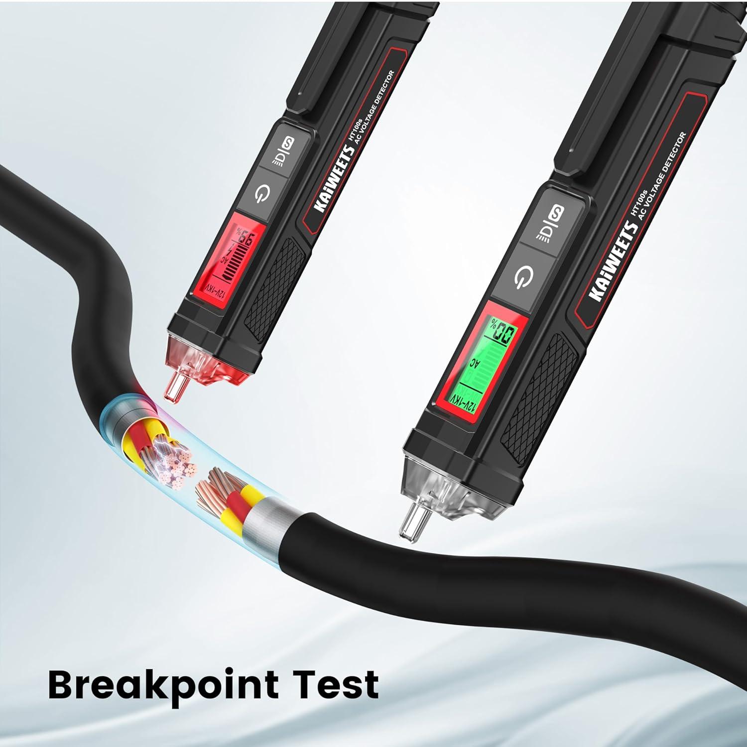 imageKAIWEETS Voltage TesterNonContact Voltage Tester with Signal Percentage Dual Range AC 12V70V1000V LiveNull Wire Tester Electrical Tester with LCD Display Buzzer Alarm Wire Breakpoint FinderBlack