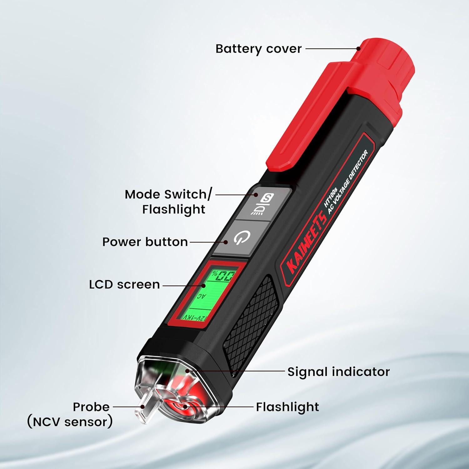 imageKAIWEETS Voltage TesterNonContact Voltage Tester with Signal Percentage Dual Range AC 12V70V1000V LiveNull Wire Tester Electrical Tester with LCD Display Buzzer Alarm Wire Breakpoint FinderRed