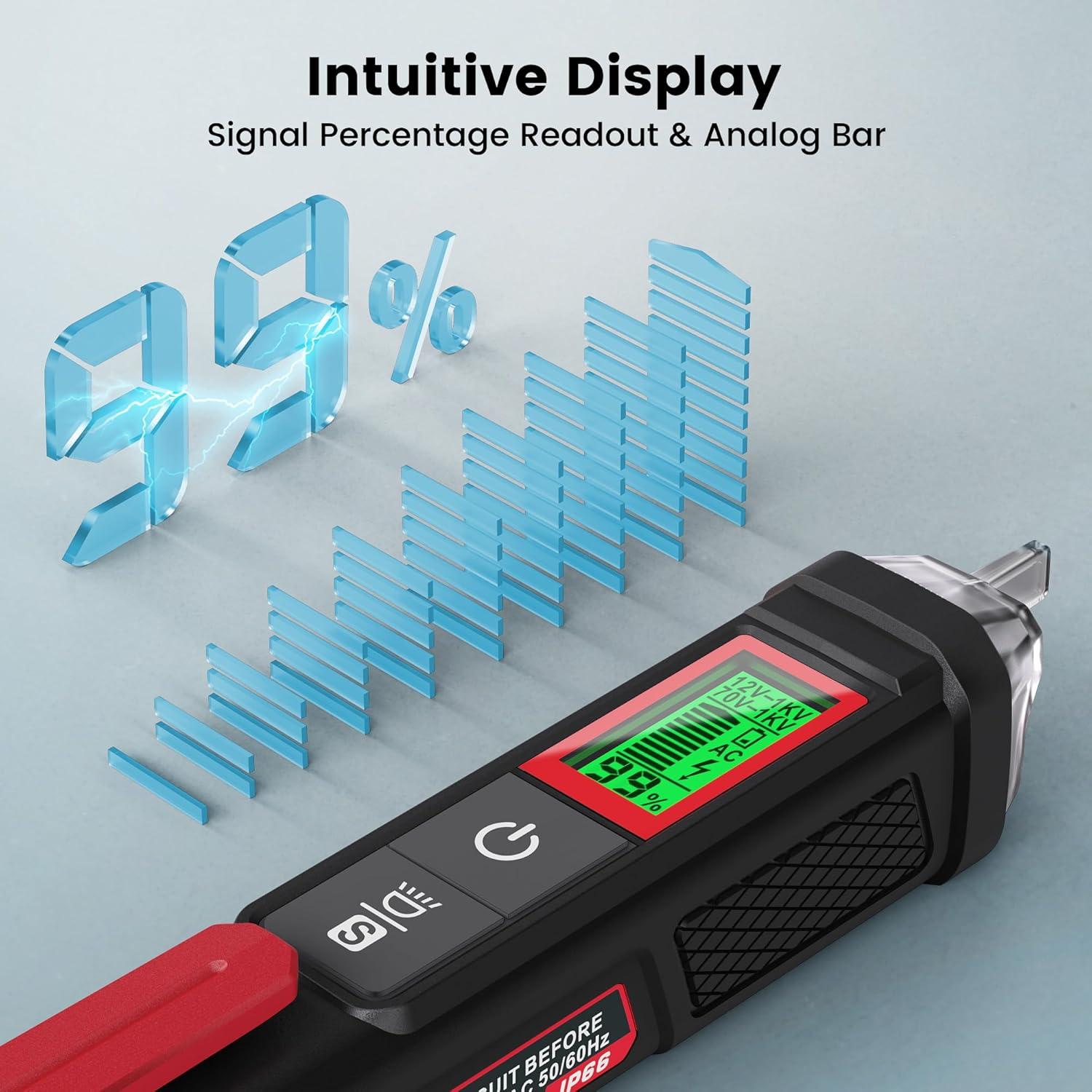 imageKAIWEETS Voltage TesterNonContact Voltage Tester with Signal Percentage Dual Range AC 12V70V1000V LiveNull Wire Tester Electrical Tester with LCD Display Buzzer Alarm Wire Breakpoint FinderRed
