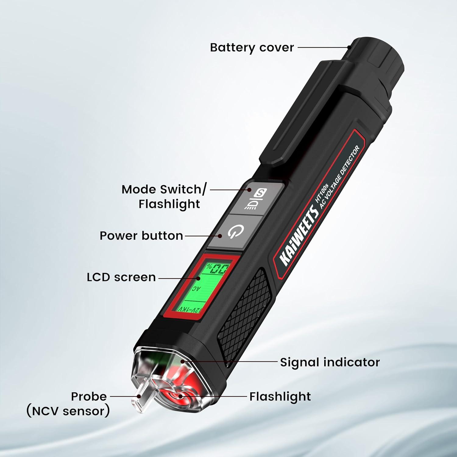 imageKAIWEETS Voltage TesterNonContact Voltage Tester with Signal Percentage Dual Range AC 12V70V1000V LiveNull Wire Tester Electrical Tester with LCD Display Buzzer Alarm Wire Breakpoint FinderBlack