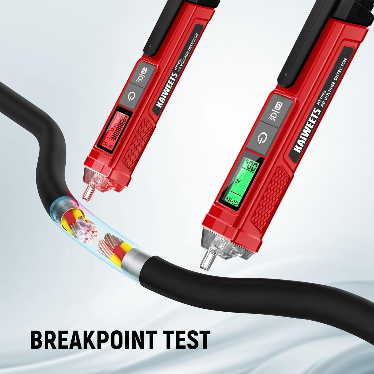 imageKAIWEETS Voltage TesterNonContact Voltage Tester with Signal Percentage Dual Range AC 12V70V1000V LiveNull Wire Tester Electrical Tester with LCD Display Buzzer Alarm Wire Breakpoint FinderFull Red