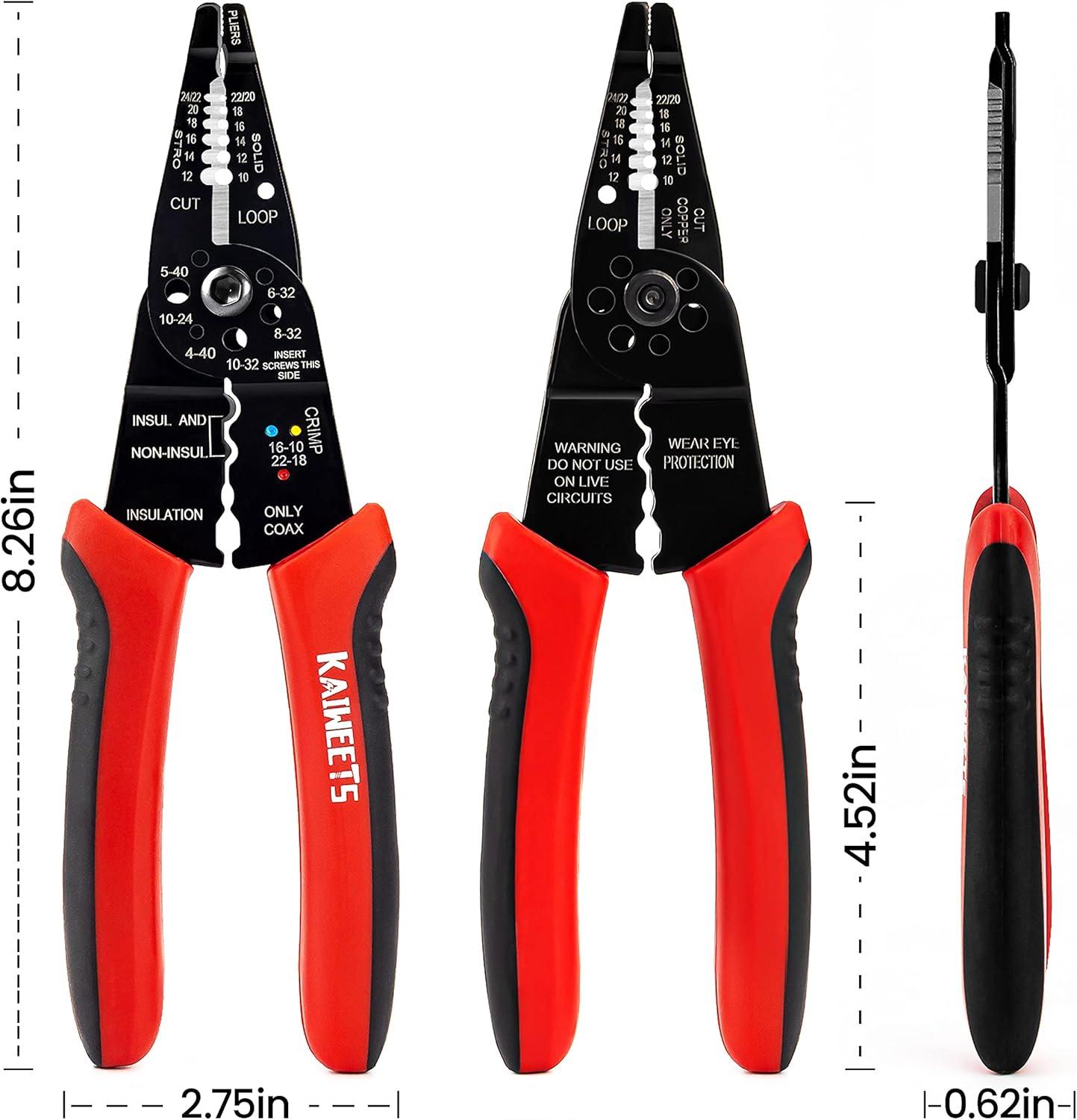 imageKAIWEETS Wire Stripper 1022 AWG Wire Splicer Cable Stripper Multipurpose Wire Stripping Tool Electrical Wire Pliers with Screw Cutter