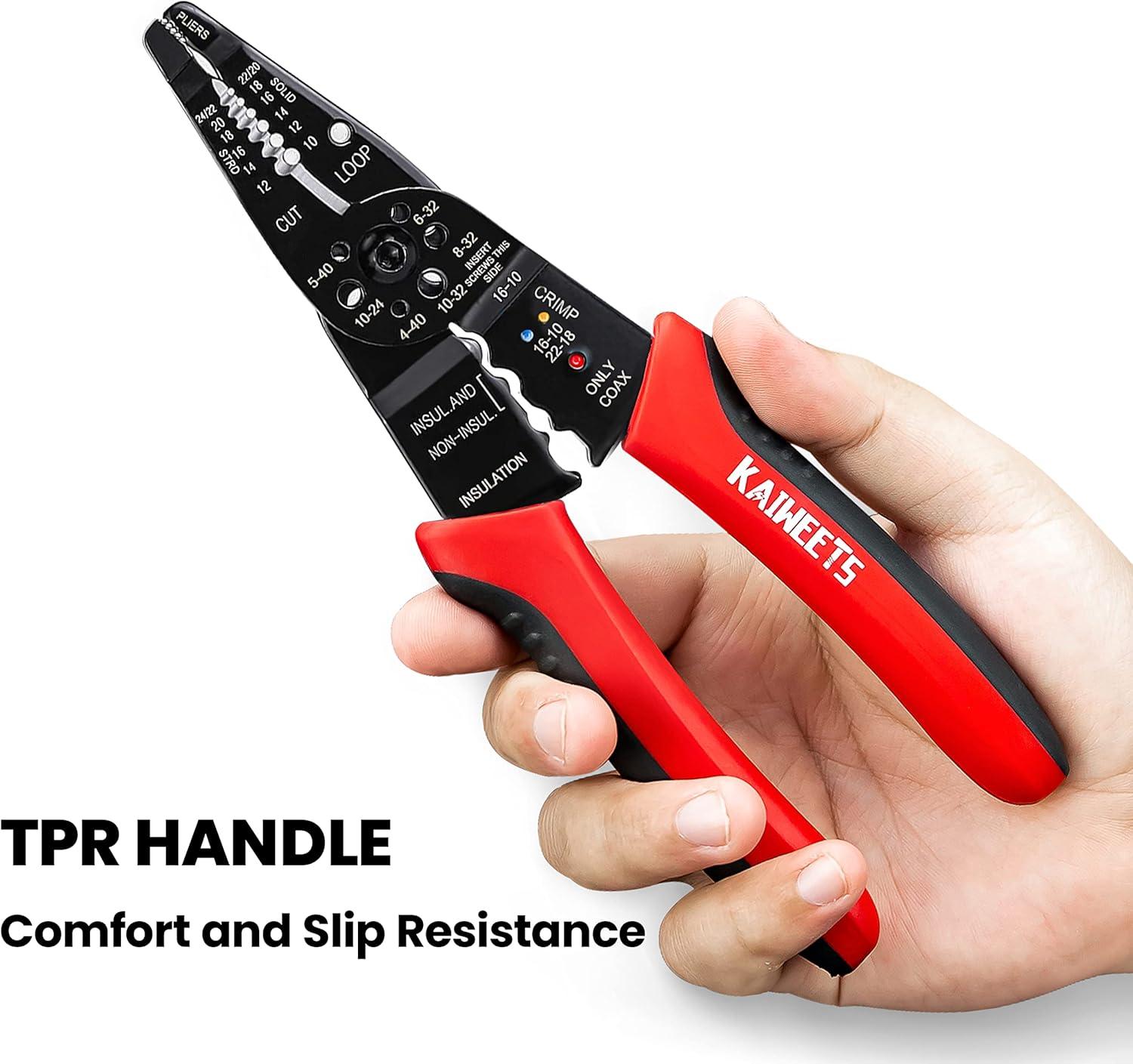 imageKAIWEETS Wire Stripper 1022 AWG Wire Splicer Cable Stripper Multipurpose Wire Stripping Tool Electrical Wire Pliers with Screw Cutter