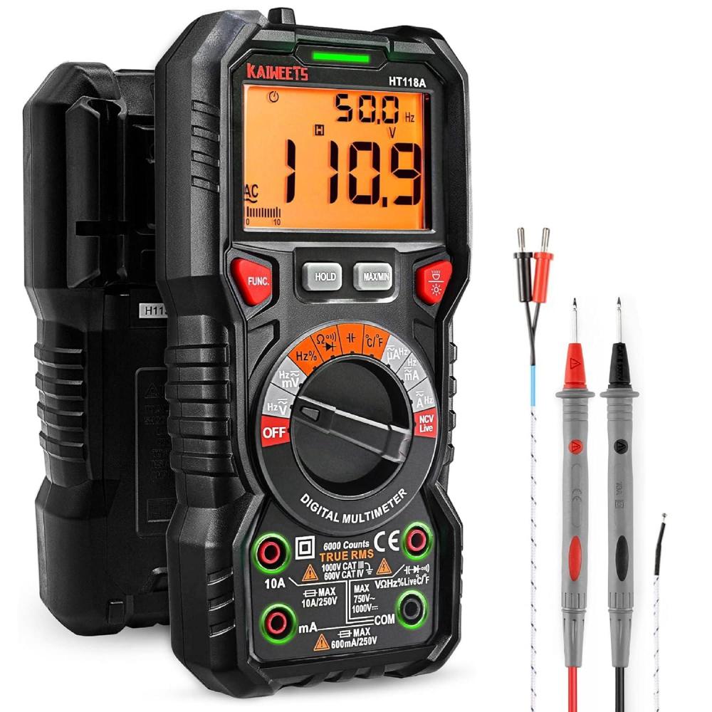 imageKAIWEETS Digital Multimeter TRMS 6000 Counts Voltmeter AutoRanging Fast Accurately Measures Voltage Current Amp Resistance Diodes Continuity DutyCycle Capacitance Temperature for Automotive6000 counts