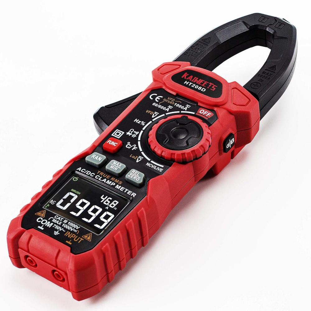imageKAIWEETS HT208D Inrush Clamp Meter 1000A True RMS ACDC Current Amp Meter VFD LOZ Mode 6000 Counts Measures Current Voltage Temperature Capacitance Resistance Diodes Continuity DutyCycleHT208D