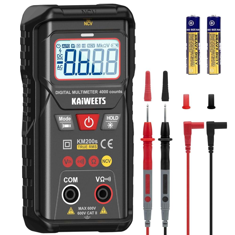 imageKAIWEETS KM200s Smart Digital Multimeter True RMS 4000 Counts Auto Ranging Voltmeter NCV NonContact Voltage Detector Measure ACDC Voltage Resistance Diode Continuity