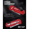 imageKAIWEETS Utility Knife Scraper 2in1 Folding Box Cutter with Blade Storage Heavy Duty Zinc Alloy Body Retractable Design 12pcs SK2 Black Blades replacement EDC Tool for Home Office DIY Red