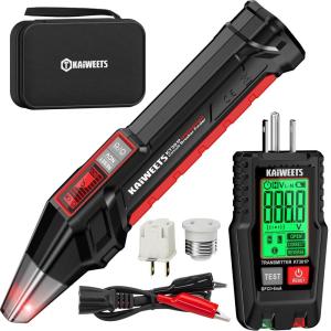 imageKAIWEETS Circuit Breaker Finder with LCD Display GFCI Outlet Tester Electrical Circuit Tracer Tool with NCV Test ampamp Flashlight Includes Carrying Case and Adapters KT301P