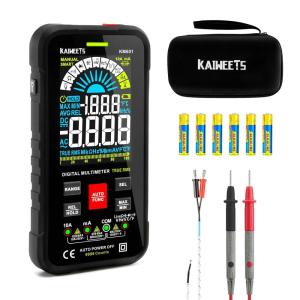 imageKAIWEETS Digital Multimeter 10000 Counts TRMS Auto Ranging Rechargeable Smart Multimeter Color LCD Screen Volt Meter Measures Voltage Current Resistance Continuity Capacitance FrequencyBlack