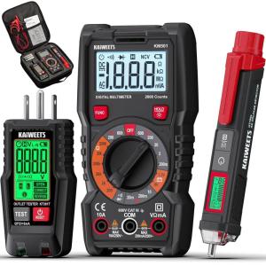 imageKAIWEETS Electrical Test Kit KIT01 Digital Multimeter Smart NonContact Voltage Tester ampamp GFCI Outlet Tester with LCD Complete Set with Carrying Case ampamp Batteries for Electrician DIY ampamp HVAC