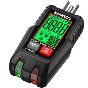 imageKAIWEETS GFCI Outlet Tester with LCD Display 3Prong Receptacle Wiring Detector Voltage Socket Checker Auto Hold Electrical Diagnostic Tool for 120V AC Home Outlets