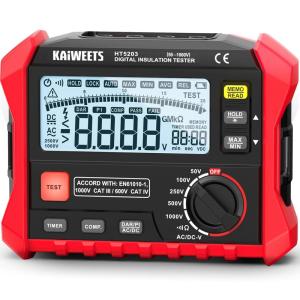 imageKAIWEETS HT5203 Megohmmeter Insulation Resistance Tester Up to 100G 50V100V250V500V1000V OneTouch DARPI with ACDC Voltage Testing for Motors Solar HVAC