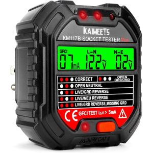imageKAIWEETS Outlet Tester Electrical GFCI Receptacle Detector with LCD Display 3 Prong 120V AC Voltage Socket Checker 6 Visual IndicationWiring Legend for Home