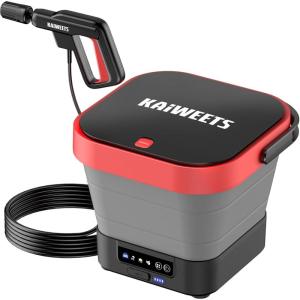 imageKAIWEETS Portable Electric Pressure Washer Rechargeable with 12L Tank Foldable Power Washer Cordless with 5 in 1 Nozzle Max 220PSI TypeC Charging 16FT Hose for Camping Patio Bike Pet Cleaning