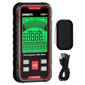 imageKAIWEETS EMF Detector 3in1 Handheld EMF Meter Detects EF RF MF WiFi Signal Rechargeable Radiation Detector with 3 Color Backlight and Sound Alarm Suitable for Home Office Ghost Hunting