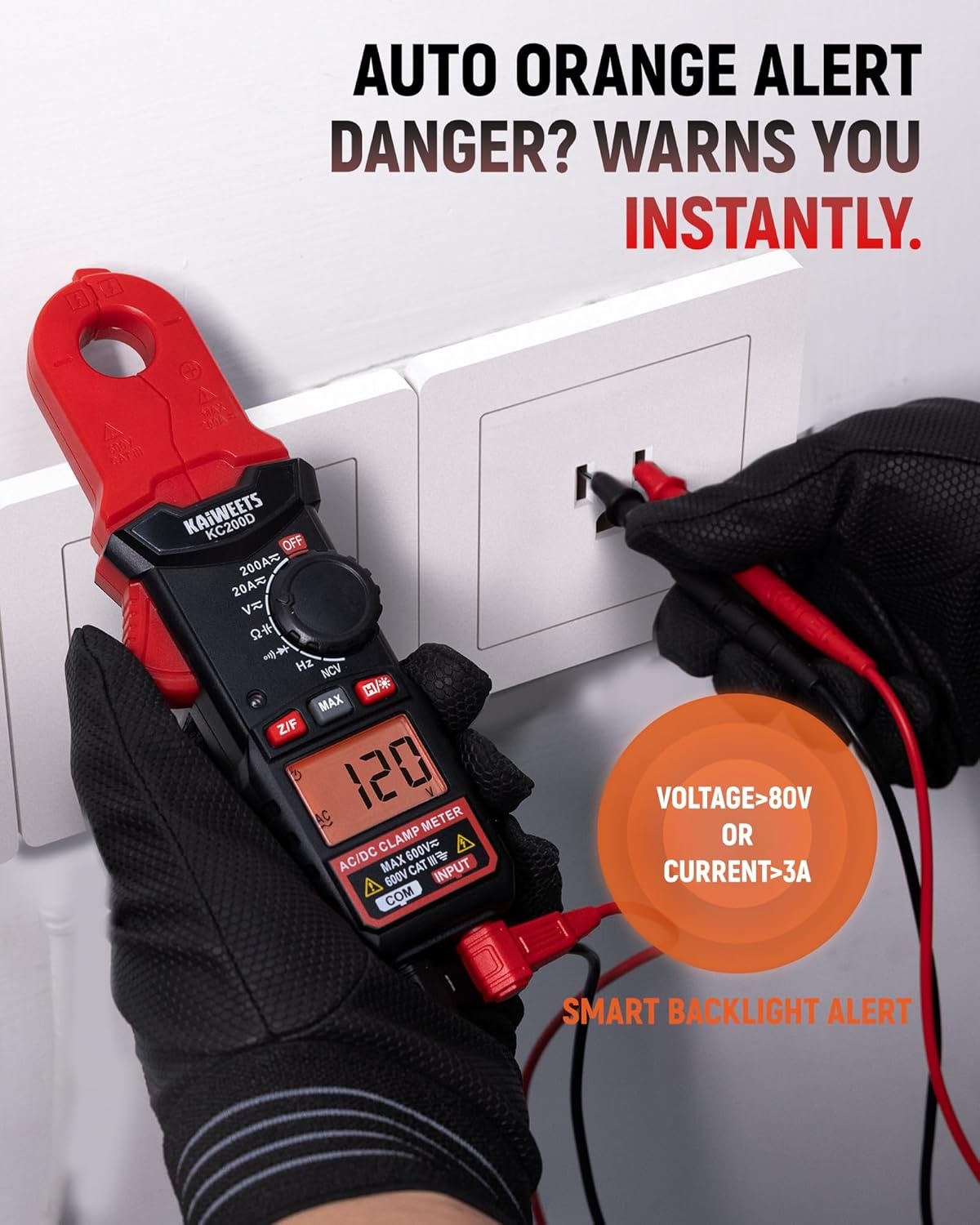 image:imageKAIWEETS Digital Clamp Meter Portable Size 2000 Counts Measures High AC Current 400A 600V ACDC Voltage Resistance Continuity Diode Auto Ranging Multimter Voltage Tester KC400Red