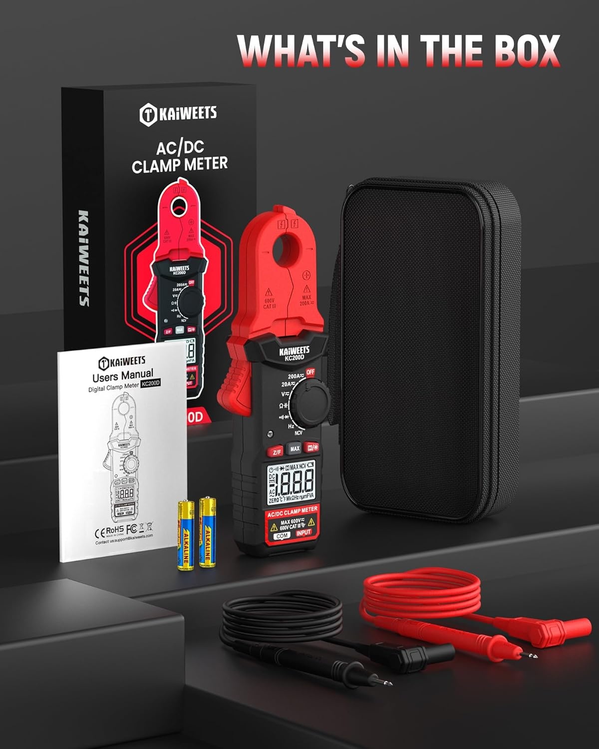 image:imageKAIWEETS Digital Clamp Meter Portable Size 2000 Counts Measures High AC Current 400A 600V ACDC Voltage Resistance Continuity Diode Auto Ranging Multimter Voltage Tester KC400Red