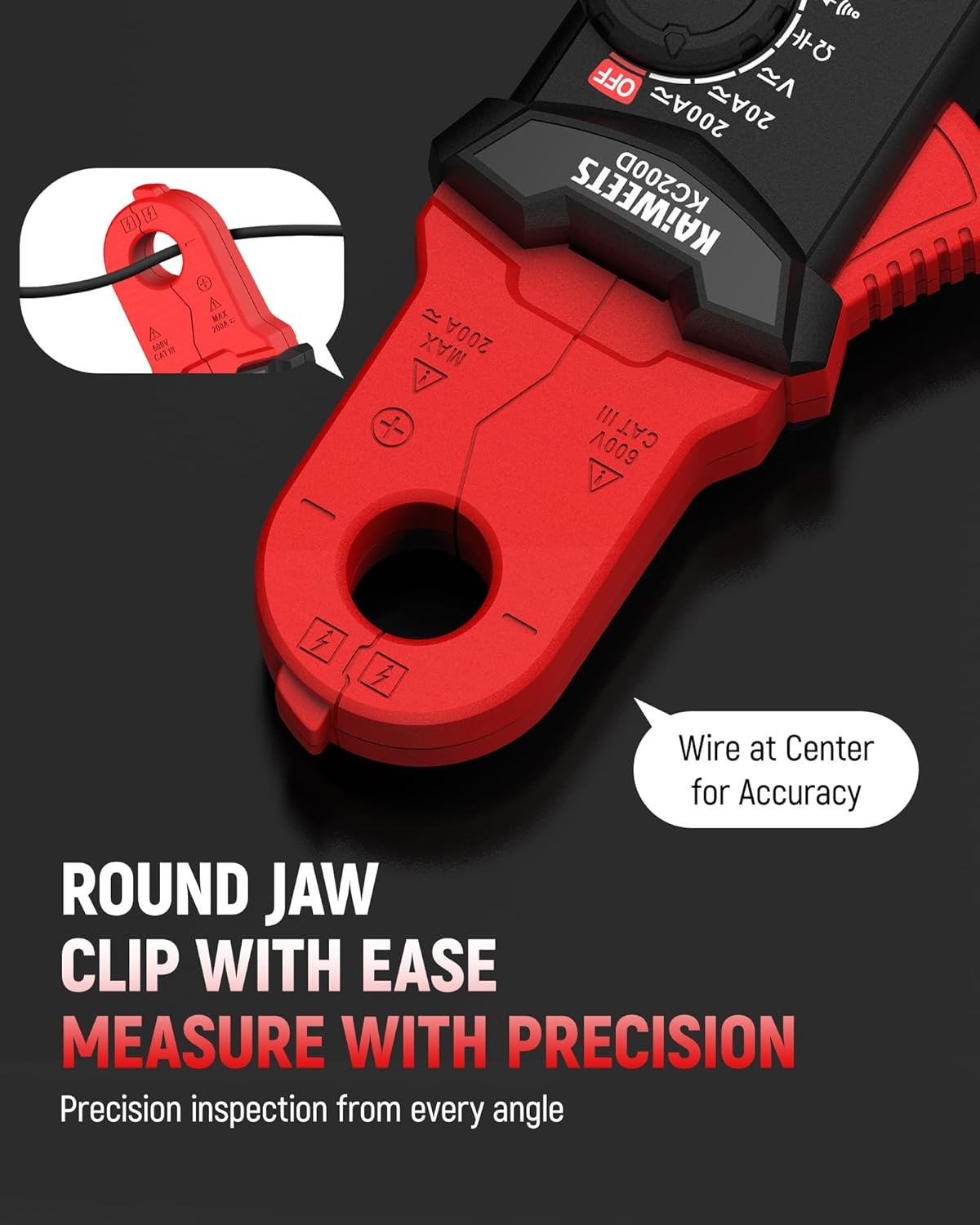 image:imageKAIWEETS Digital Clamp Meter Portable Size 2000 Counts Measures High AC Current 400A 600V ACDC Voltage Resistance Continuity Diode Auto Ranging Multimter Voltage Tester KC400Red