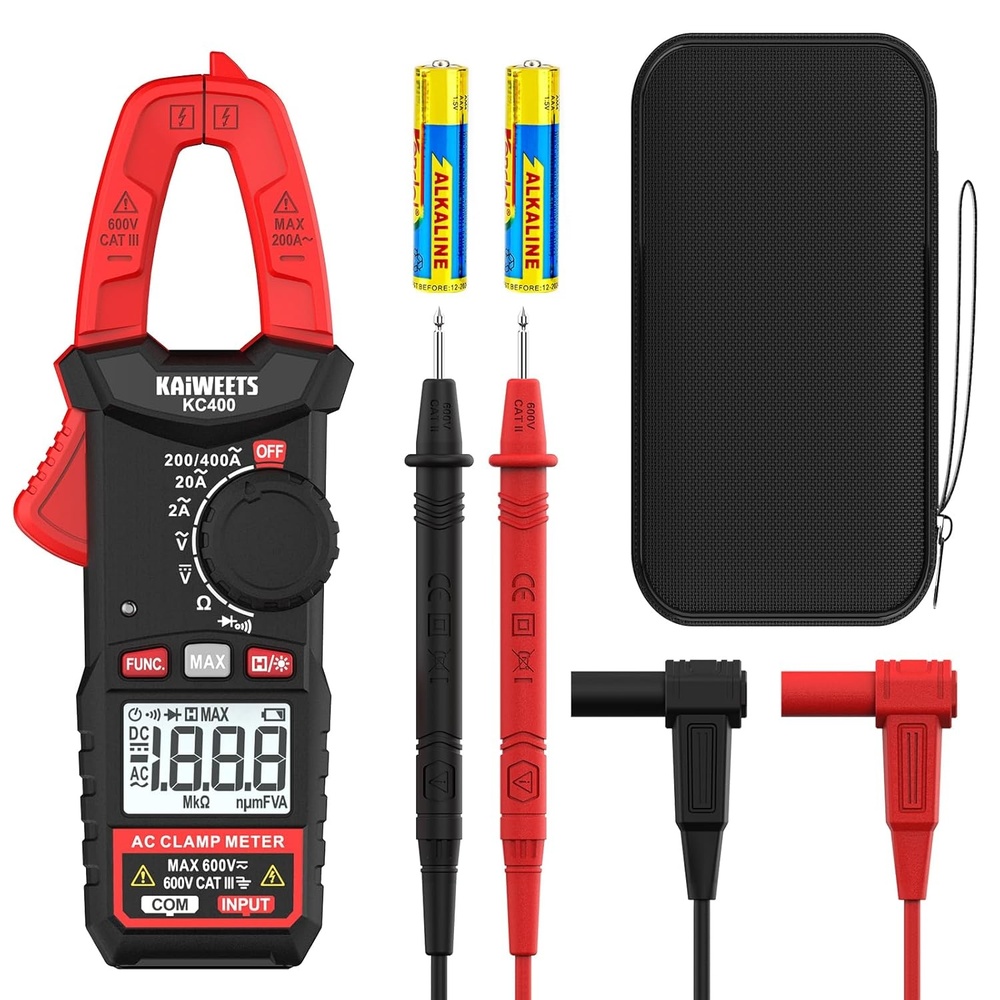 image:imageKAIWEETS Digital Clamp Meter Portable Size 2000 Counts Measures High AC Current 400A 600V ACDC Voltage Resistance Continuity Diode Auto Ranging Multimter Voltage Tester KC400Black