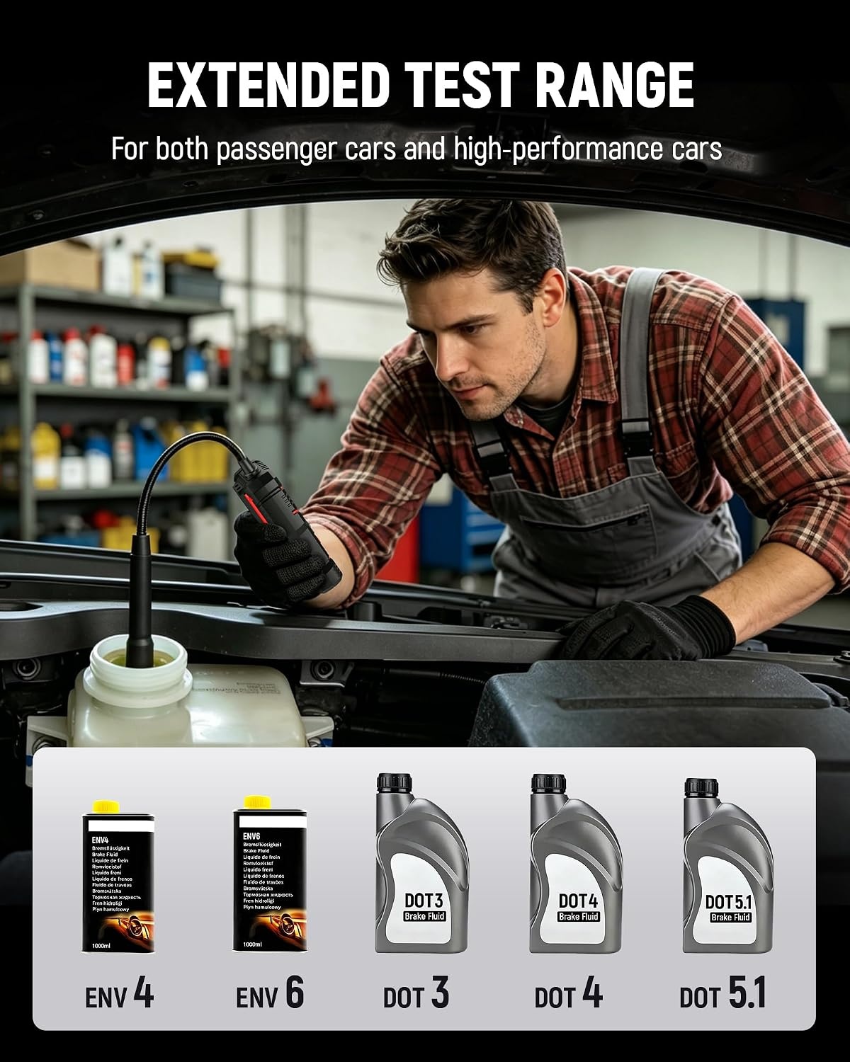 image:imageKAIWEETS Brake Fluid Tester Digital Brake Fluid Tester with Flexible Gooseneck CorrosionResistant Probe amp Data Hold 3Color Backlight for DOT3 DOT4 DOT51 ENV4 ENV6